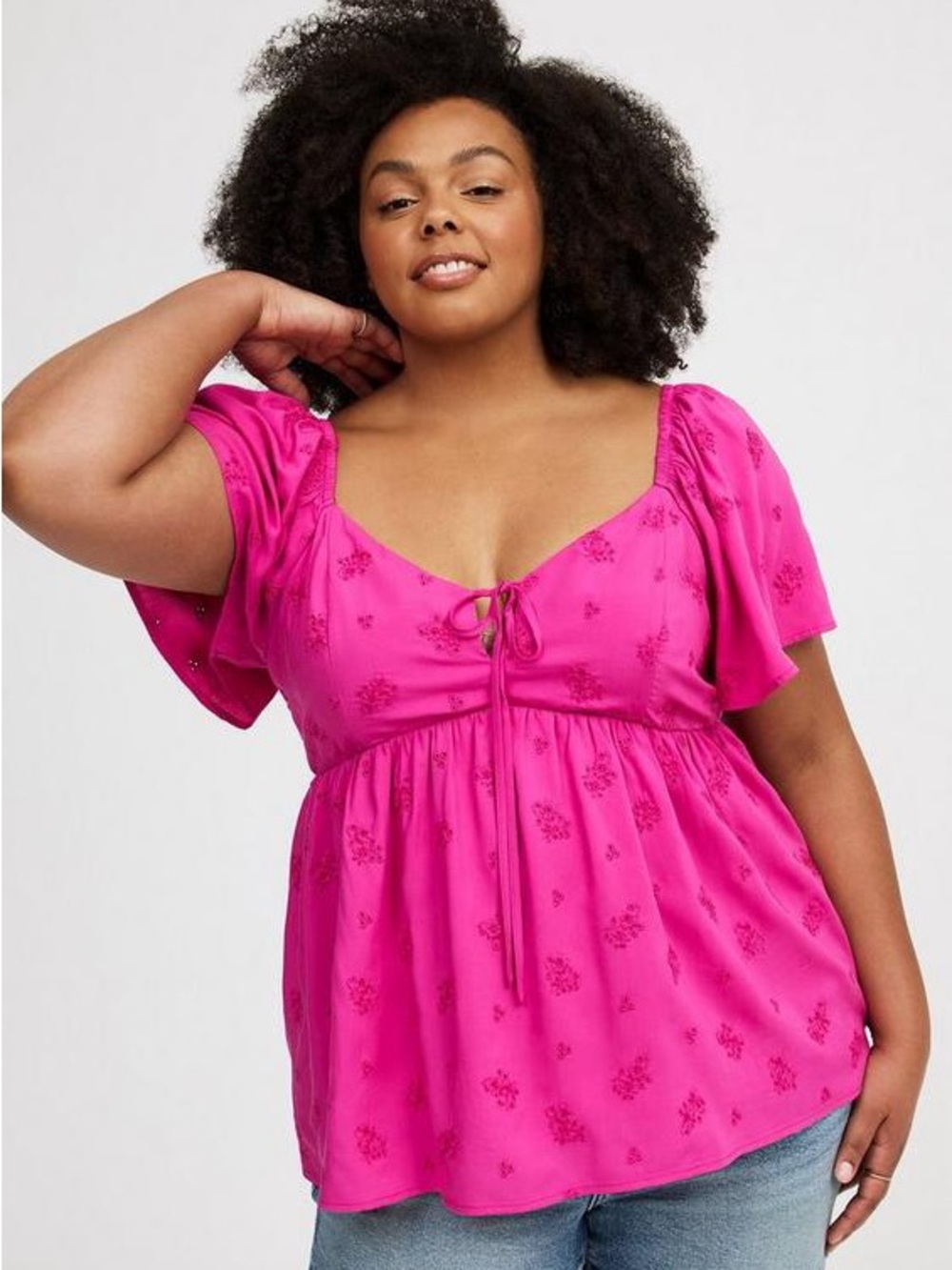 NWT Torrid Peplum Tie-Back Top Embroidered Eyelet Size 2X Date Night Brunch Plus